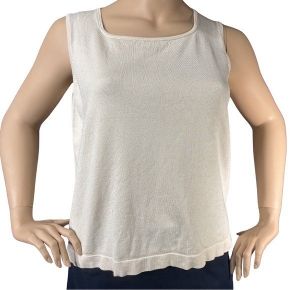 Lauren Ralph Lauren Silk Blend Knit Shell Top Cream Ivory Square Neck 2X RN54050